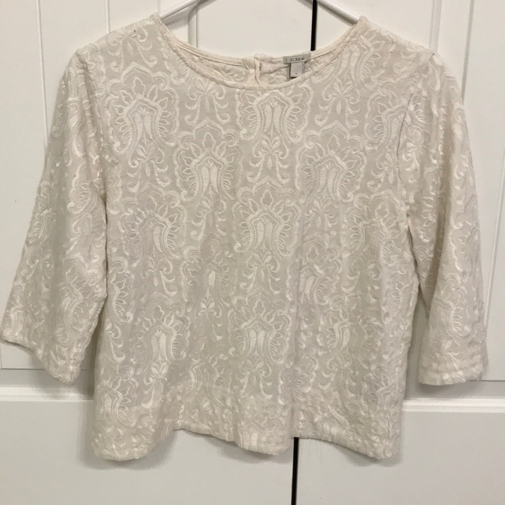 J. Crew Brocade Cream Shirt with 3/4 Sleeves